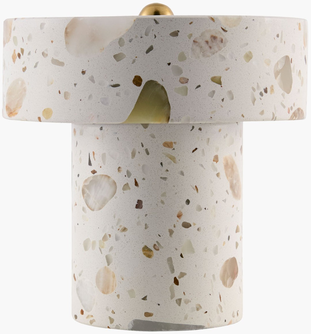 Surya Tessari Stone and Felt Cordless Cube Lamp Minimalist Accent Light for Shelf or Nightstand TSRI-001