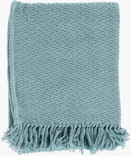 Surya Tressa Cozy Cotton Throw Blanket 50"W X 60"L With Charming Fringe For Stylish Home Decor & Comfort Pale Blue Cotton,Cotton Tss4003-5060