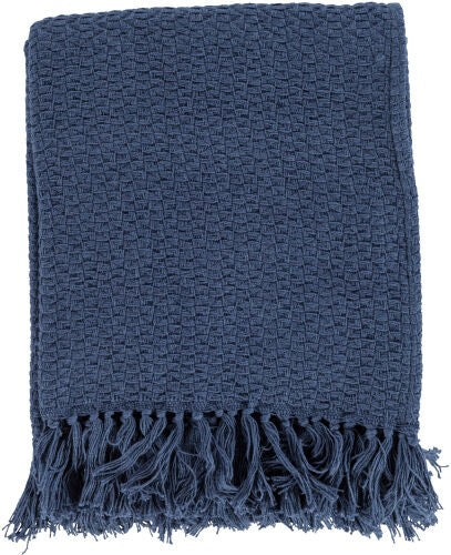 Surya Tressa Cozy Cotton Throw Blanket 50"W X 60"L With Charming Fringe For Stylish Home Decor & Comfort Navy Cotton,Cotton Tss4005-5060