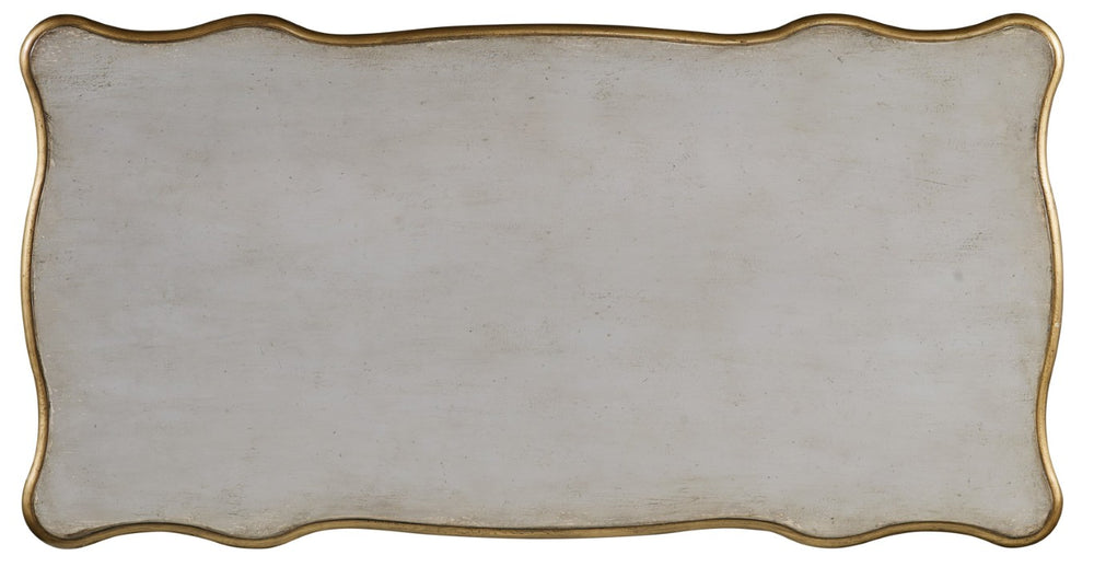 Hooker Furniture French-Inspired Writing Desk In Soft Gray With Gold Accents, Drop-Front Keyboard Drawer & Storage 5198-10458