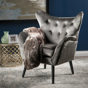 English Elm Arm Chair Tufted Velvet Wingback with Oak Frame and Tapered Legs for Living Room 56589.00NVLTGRY