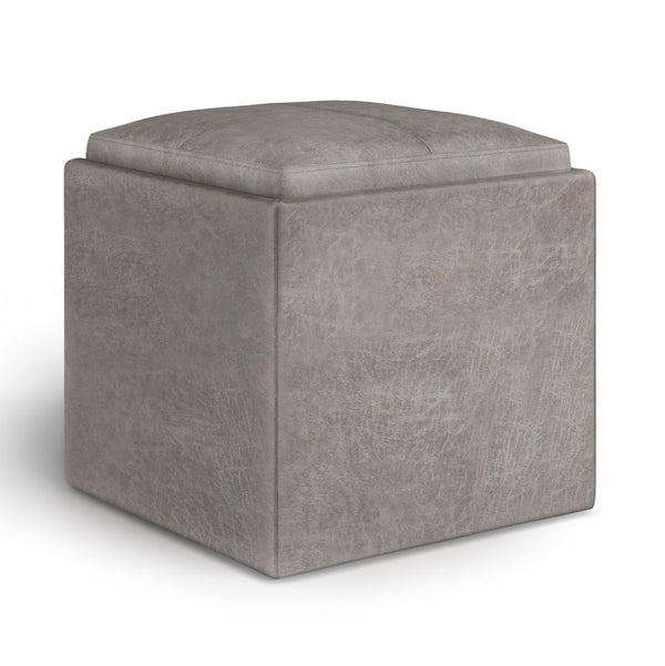English Elm Rockwood - Stylish Multi-Functional Cube Storage Ottoman With Flip-Over Tray In Grey Taupe B136P159100-GIGA