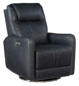 Hooker Furniture Steffen Zero-Gravity Swivel Power Recliner With Adjustable Motorized Headrest, Usb Charging, Top-Grain Leather Dark Blue RC601-PHSZ-049