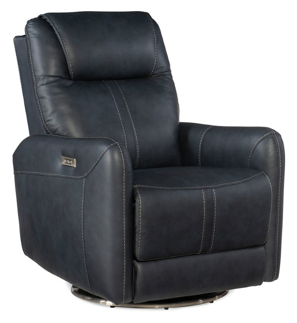 Hooker Furniture Steffen Zero-Gravity Swivel Power Recliner With Adjustable Motorized Headrest, Usb Charging, Top-Grain Leather Dark Blue RC601-PHSZ-049