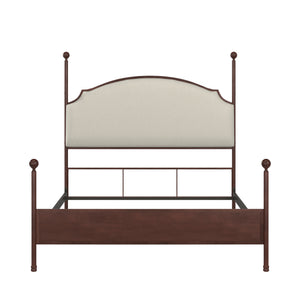 Homelegance By Top-Line Finola Cream Curved Top Cherry Brown Metal Poster Bed Black Linen