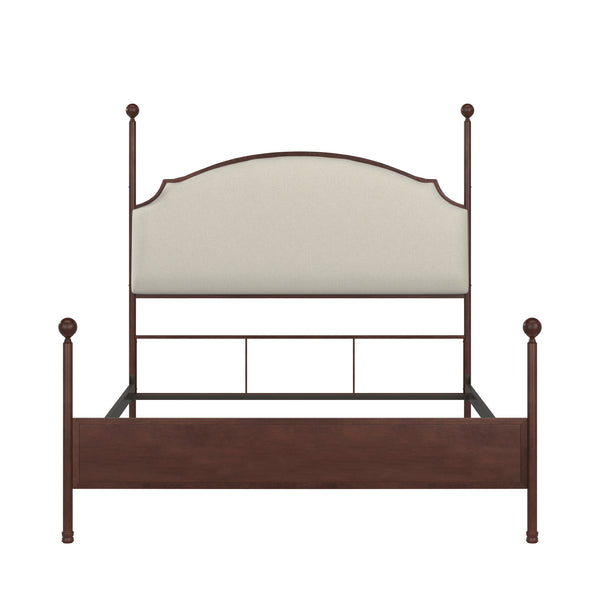 Homelegance By Top-Line Finola Cream Curved Top Cherry Brown Metal Poster Bed Black Linen
