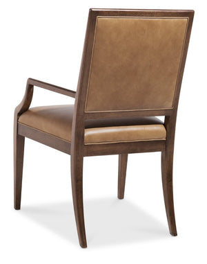 Hooker Furniture Archives Leather Arm Chair — Top-Grain Semi-Aniline Leather, Classic Walnut Frame, Elegant Durable Dining Seat 6123-75700-89