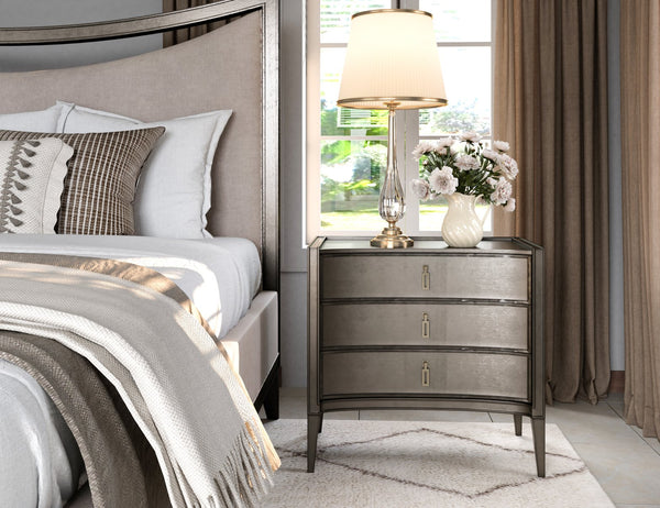 A.R.T. Furniture Cove King Upholstered Bed - Glamorous Transitional Design With Curved Headboard & Mica Finish Grey Rubberwood Solids,Foam,Fabric 349126-2743