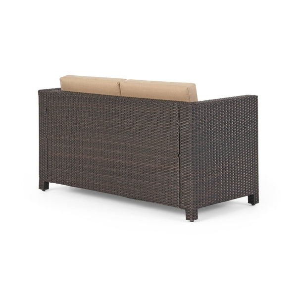 English Elm Puerta 4 Piece Outdoor Patio Set Pe Wicker Rattan with Iron Frame Cushioned Seating 52978.00DBRN