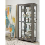 Modern Wood Framed 5-Shelf Sliding Door Curio with LED Light Brown with Natural Wood Finish with Gray undertones P021765 Pulaski Furniture