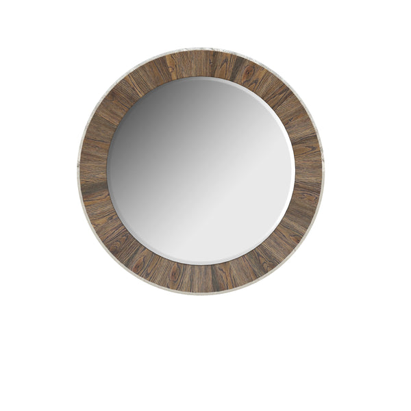 A.R.T. Furniture Stockyard Elegant Beveled Mirror With Metallic Silver Trim - Stylish Wall Decor For Any Space Brown Parrawood Solids,Knotty White Oak Veneers,Glass,Resin 284123-2303