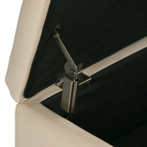 English Elm Dover - Elegant Square Storage Ottoman Coffee Table In Satin Cream Vegan Leather With Tufted Top B136P159050