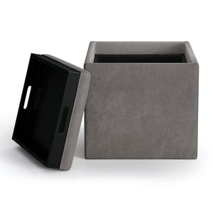 English Elm Rockwood Cube Storage Ottoman With Flip-Over Tray - Stylish Distressed Slate Grey & Hidden Storage B136P159098-GIGA