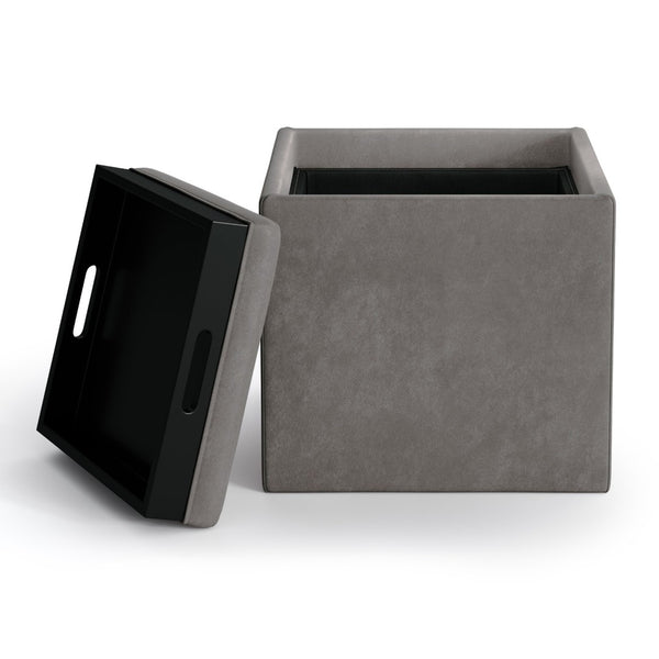 English Elm Rockwood Cube Storage Ottoman With Flip-Over Tray - Stylish Distressed Slate Grey & Hidden Storage B136P159098-GIGA