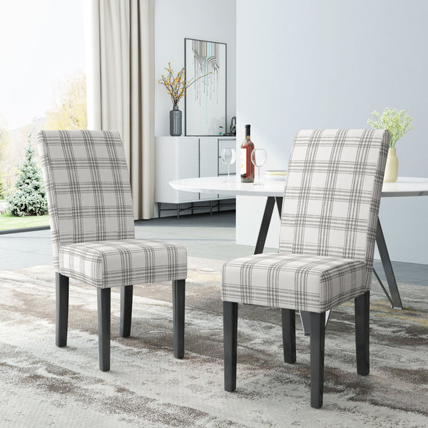 English Elm Christopher Knight Home® - DINING Chair with Plush Fabric Upholstery, Rubberwood Legs, Contemporary Minimalist Comfort and Style Grey Plaid 60162.00GRYPLD