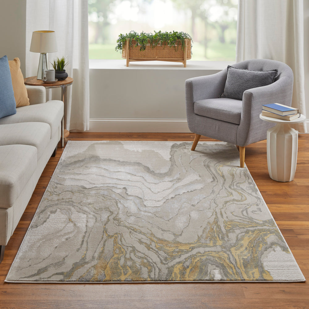 Feizy Rugs Waldor Modern Abstract Rug - Elegant High-low Pile Design For Chic Home Decor, Crafted In Turkey Gold,Ivory,Gray Polypropylene,Polyester 7353602fivy000e10