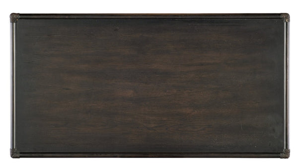 Hooker Furniture Retreat Coastal Pole Rattan Writing Desk With Dune Oak Veneer, 3 Drawers, Keyboard Ready, Rope Accents Dark Wood 6950-10458-99