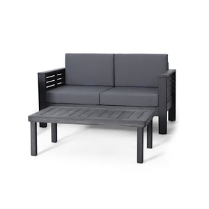 English Elm Christopher Knight Home® - Acacia Outdoor Loveseat & Coffee Table Set with Water-Resistant Cushions, Slat Paneling, Dark Gray 70844.00DGRY