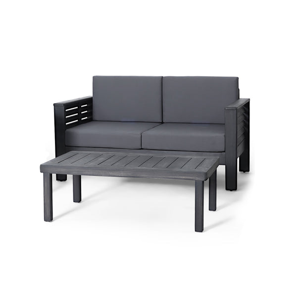 English Elm Christopher Knight Home® - Acacia Outdoor Loveseat & Coffee Table Set with Water-Resistant Cushions, Slat Paneling, Dark Gray 70844.00DGRY