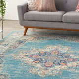 Nourison Passion PSN03 Machine Made Power-loomed Ornamental Border Indoor Only Bohemian Vintage Rug Light Blue, Ivory Light Blue 100% Polypropylene 99446477552