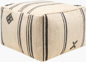 Surya Titus Stylish 14"H X 24"W Wool & Cotton Pouf – Versatile Footrest With Cultural Elegance & Durability Light Beige Wool,Cotton,Cotton,Polybeads Ttpf001-142424