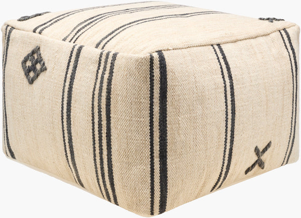 Surya Titus Stylish 14"H X 24"W Wool & Cotton Pouf – Versatile Footrest With Cultural Elegance & Durability Light Beige Wool,Cotton,Cotton,Polybeads Ttpf001-142424