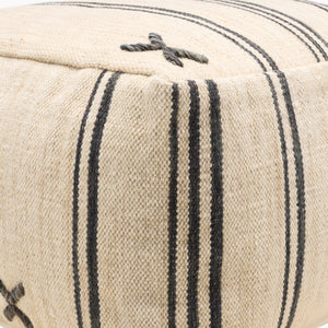 Surya Titus Stylish 14"H X 24"W Wool & Cotton Pouf – Versatile Footrest With Cultural Elegance & Durability Light Beige Wool,Cotton,Cotton,Polybeads Ttpf001-142424