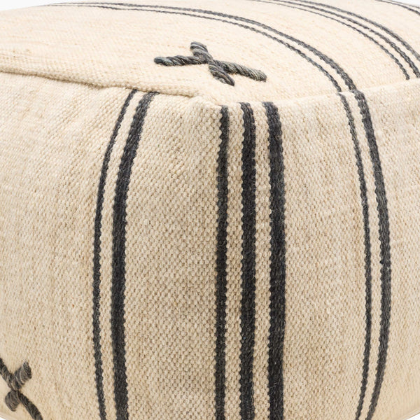 Surya Titus Stylish 14"H X 24"W Wool & Cotton Pouf – Versatile Footrest With Cultural Elegance & Durability Light Beige Wool,Cotton,Cotton,Polybeads Ttpf001-142424