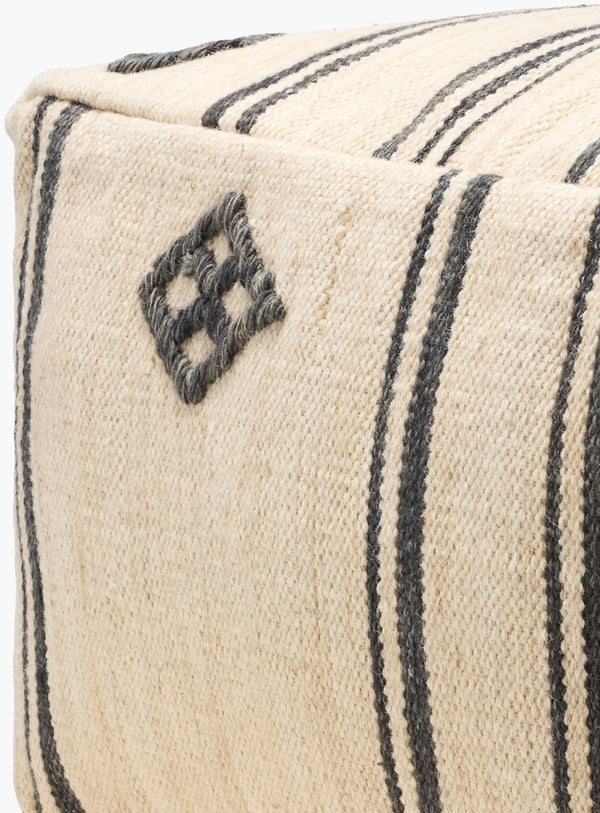 Surya Titus Stylish 14"H X 24"W Wool & Cotton Pouf – Versatile Footrest With Cultural Elegance & Durability Light Beige Wool,Cotton,Cotton,Polybeads Ttpf001-142424