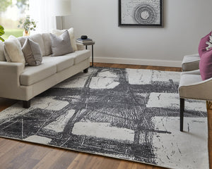 Feizy Rugs Cod8927f Coda Abstract Hand-woven Wool & Viscose Rug - Bold Modern Design With High-low Pile Sheen Finish Black,White Wool,Viscose Cod8927fblkwhtg00