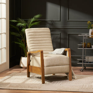 English Elm Christopher Knight Home® - Fabric Sand Push-Back Recliner Chair with Channel Stitching, Rubberwood Frame, Compact Comfort Lounge — Ergonomic Manual Club Seat (Sand) 71261.00SND
