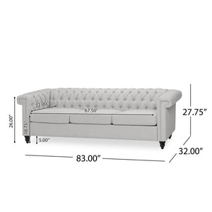 English Elm Christopher Knight Home® - SOFA Chesterfield-inspired 3-seater with deep button tufting, nailhead trim, low back and plush PU upholstery Grey 68326.00FPEBGRY