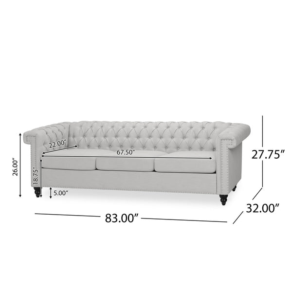 English Elm Christopher Knight Home® - SOFA Chesterfield-inspired 3-seater with deep button tufting, nailhead trim, low back and plush PU upholstery Grey 68326.00FPEBGRY