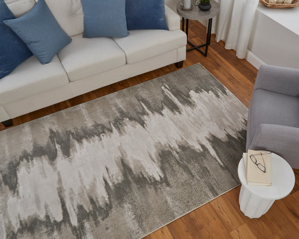 Feizy Rugs Micah Modern Abstract Low Pile Area Rug - Soft, Stain & Fade Resistant, Perfect For High Traffic Spaces Gray,Taupe,Ivory Polyester,Polypropylene 69439lqfivyslvg22