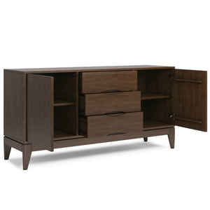 English Elm Harper Solid Hardwood Sideboard Buffet in Walnut Brown – Handcrafted Rubberwood, Mid-Century Storage Solution B136P158723