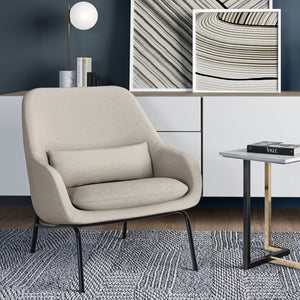 English Elm Elmont Mid-Century Accent Chair in Natural Woven Fabric with Lumbar Pillow & Black Metal Base, Upholstered B136P159930