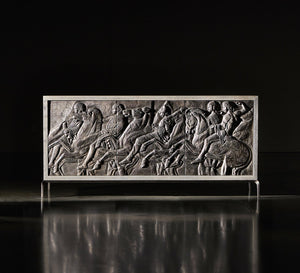 Bernhardt Bernhardt Elysia Buffet With Dark Bronze Greco‑Roman Frieze, Weathered Greige Oak, Soft‑Close Doors 332132