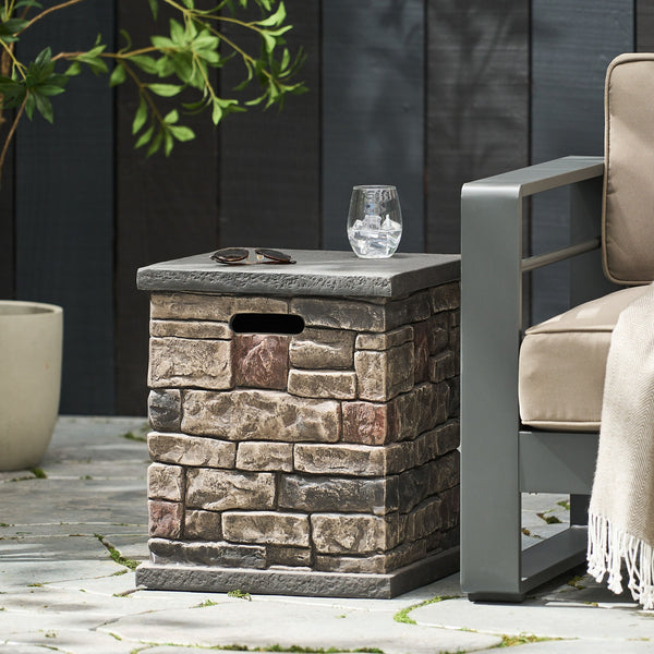 English Elm Mgo Faux Stone Propane Tank Holder Doubles as Outdoor Patio Side Table 63693.00