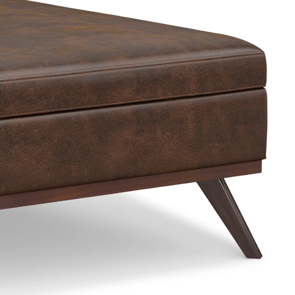 English Elm Owen - Mid-Century Inspired Xl Square Coffee Table Ottoman With Hidden Storage In Brown Vegan Leather B136P159202-GIGA
