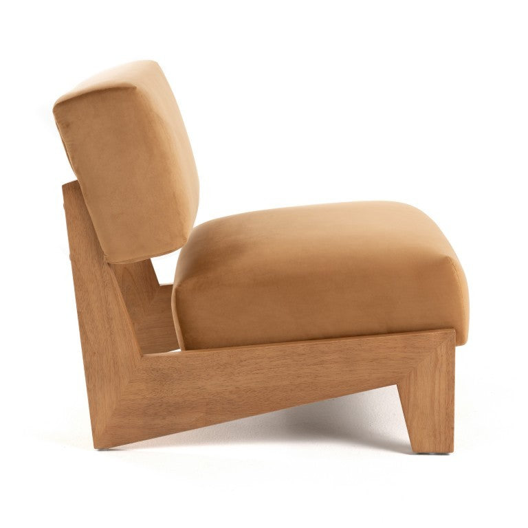 VIG Furniture Tucker Camel Velvet Mid-Century Accent Chair With Chestnut Rubberwood Frame, Foam + Pocket Spring Comfort VGRH-RHS-AZHT05-TAN