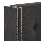 Homelegance By Top-Line Magnolia Nailhead Wingback Tufted Upholstered Bed Dark Grey Linen