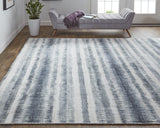 Feizy Rugs Mackay Hand Woven Viscose And Wool Low Pile Striped Rug For Luxurious Modern Home Decor Ivory,Blue Viscose,Wool Mky8824fnvy000e10