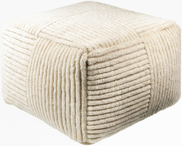 Surya Tunisia Pouf - Stylish 14"H X 24"W X 24"D Cotton & Wool Accent For Modern Living Room Decor Ivory Wool,Cotton,Cotton,Polybeads Tupf001-142424