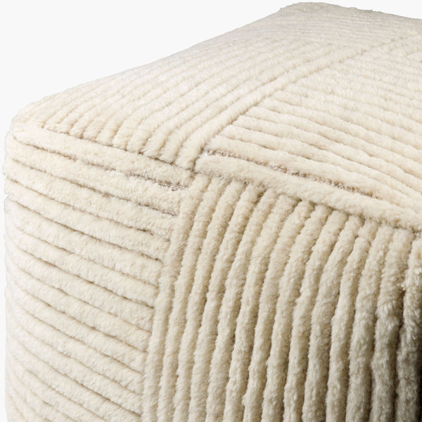 Surya Tunisia Pouf - Stylish 14"H X 24"W X 24"D Cotton & Wool Accent For Modern Living Room Decor Ivory Wool,Cotton,Cotton,Polybeads Tupf001-142424