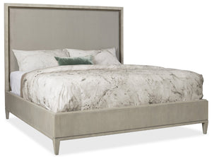 Hooker Furniture Elixir King Upholstered Bed With Sand-Blasted Walnut Veneer, Neutral Headboard, Modern Craftsmanship Champagne 5990-90866-MULTI