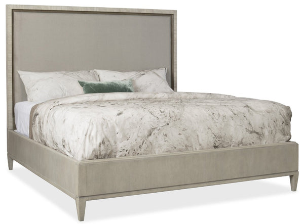 Hooker Furniture Elixir King Upholstered Bed With Sand-Blasted Walnut Veneer, Neutral Headboard, Modern Craftsmanship Champagne 5990-90866-MULTI
