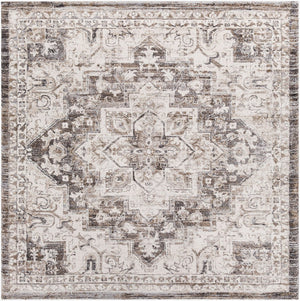 Livabliss Tuscany Traditional Medallion High Pile Area Rug for Formal Living and Dining Rooms Brown, Charcoal 7'10" x 7'10" TUS2318-710SQ