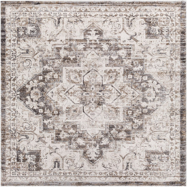 Livabliss Tuscany Traditional Medallion High Pile Area Rug for Formal Living and Dining Rooms Brown, Charcoal 7'10" x 7'10" TUS2318-710SQ