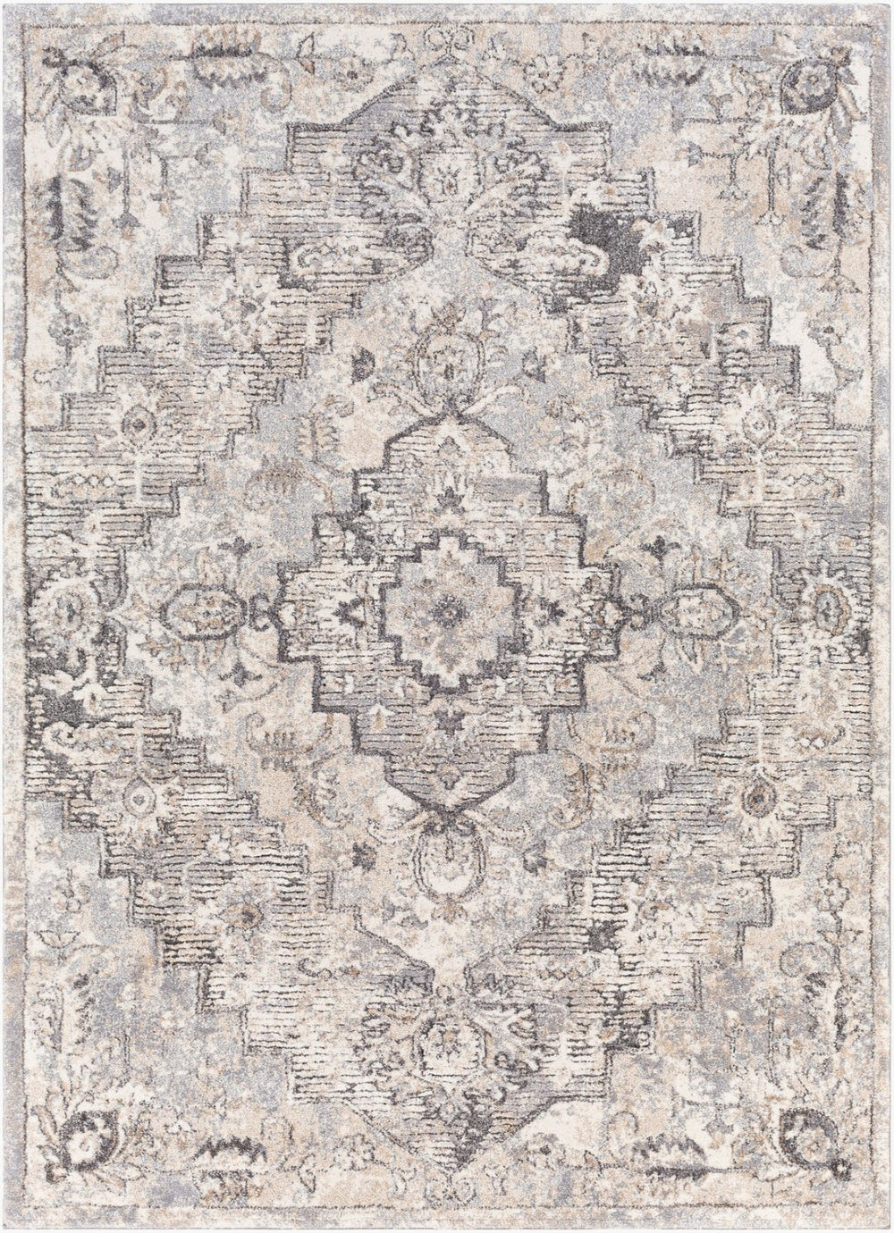 Livabliss Tuscany Traditional High Pile Polypropylene Rug Turkish Crafted for Bedroom or Entryway Gray, Cream 4'3" x 5'7" TUS2321-4357