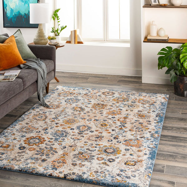 Livabliss Tuscany Medallion Area Rug High Pile Polypropylene for Living Room Bedroom Entryway Blue, Cream 7'10" x 7'10" TUS2331-710SQ